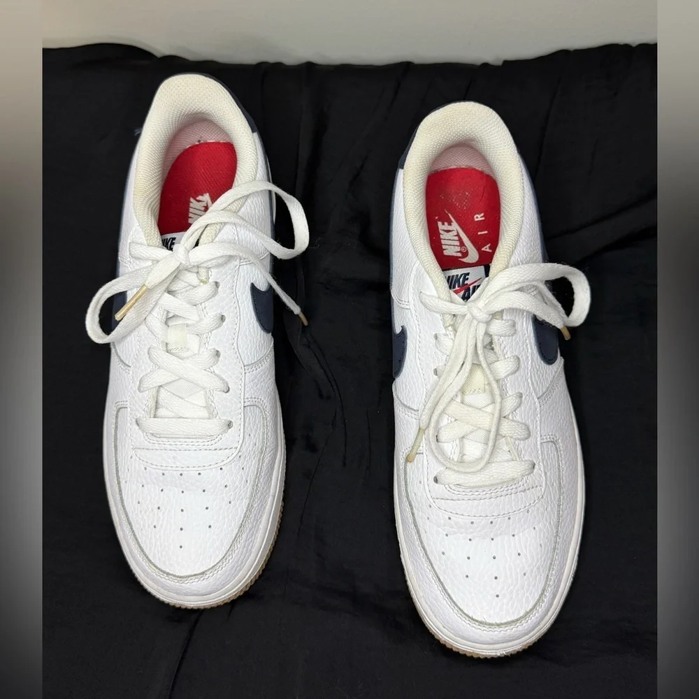 Nike Air Force 1 Low Gs “White Obsdian” Basketball Sneaker size 7Y